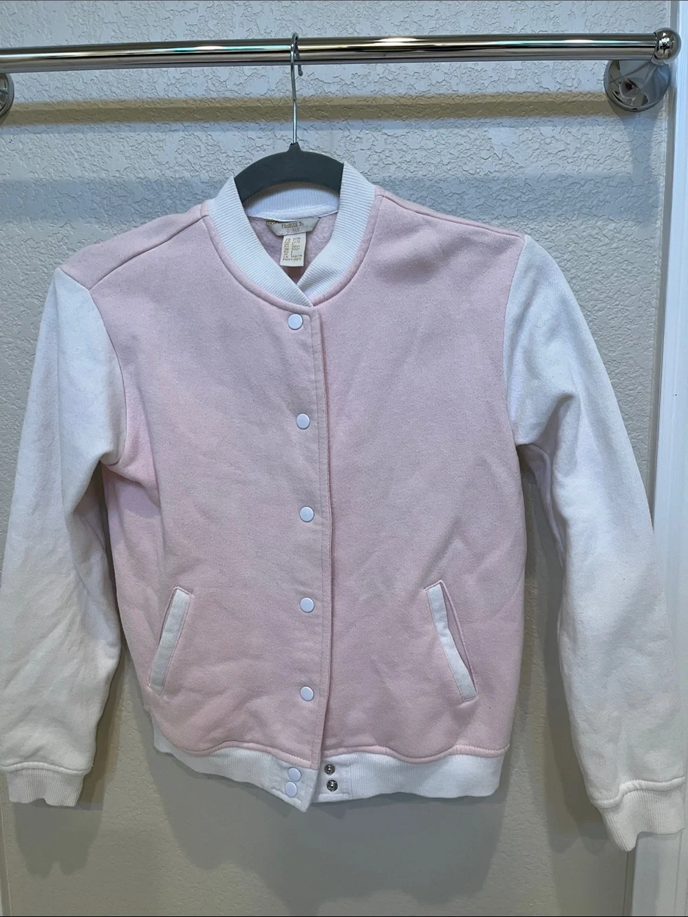 Forever 21 light Pink & White Kids Varsity Jacket Mermaid Crew size 10-12